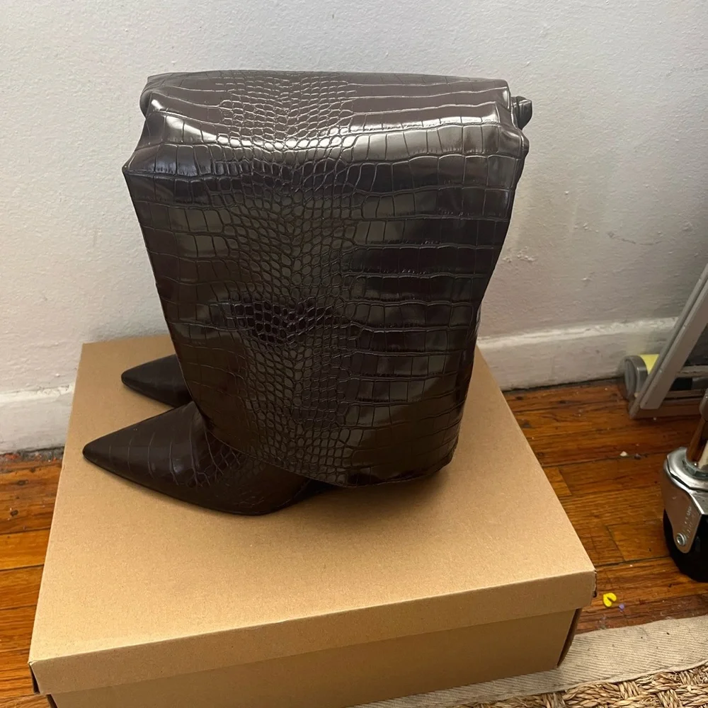 Steve Madden Dark Brown Croc-Embossed Over-the-Knee Boots
